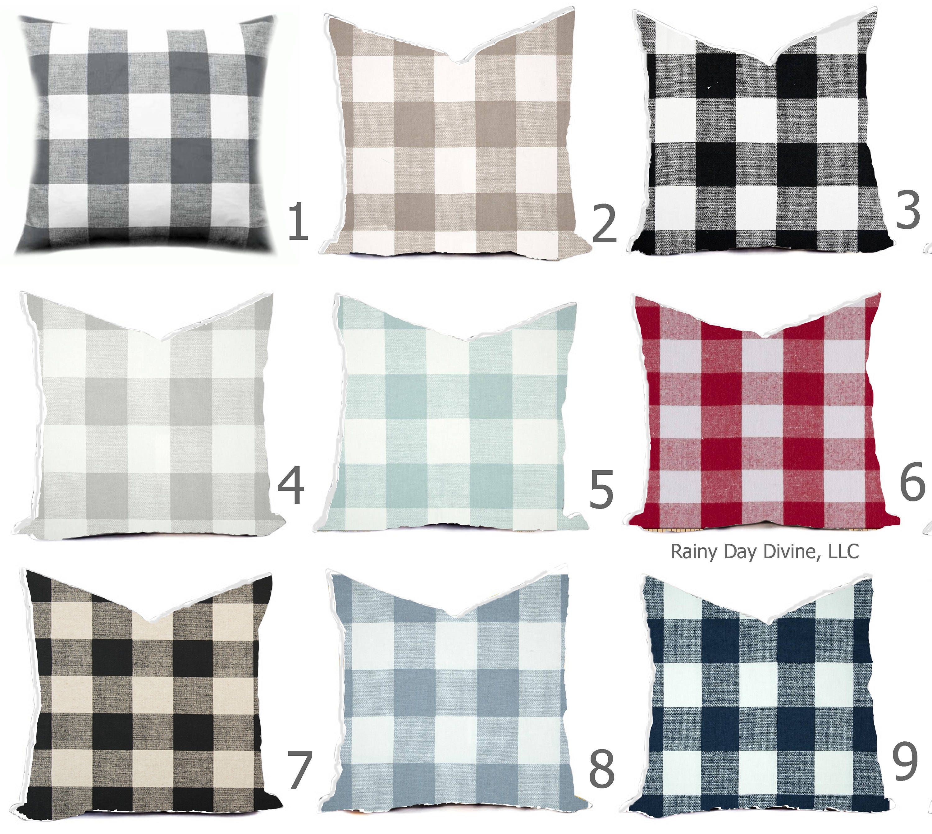 Plaid PILLOW COVER Cushion Case White Red Buffalo Check Checkered 2-Sided  18x18"