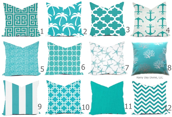 Outdoor Pillows Cover or Indoor Custom - Shades of Blue Aqua Ocean Spa Turquoise White Nautical Modern Geometric 18x18, 16x16