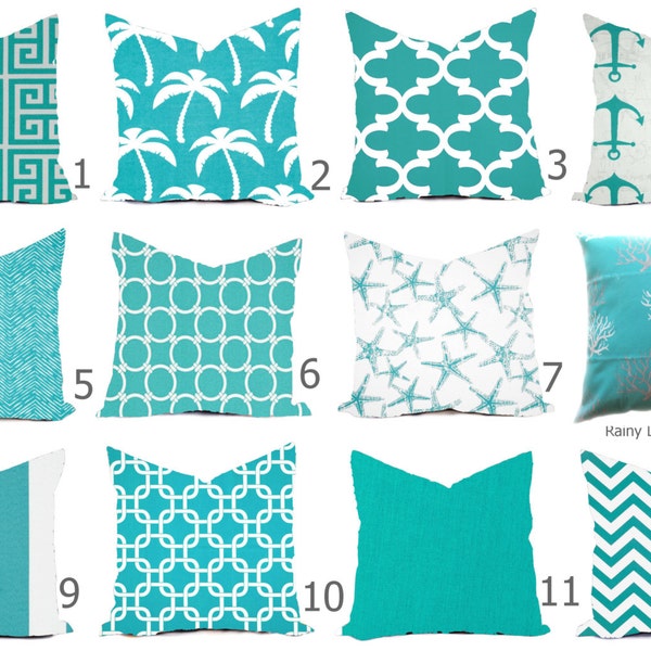 Outdoor Pillows Cover or Indoor Custom - Shades of Blue Aqua Ocean Spa Turquoise White Nautical Modern Geometric 18x18, 16x16