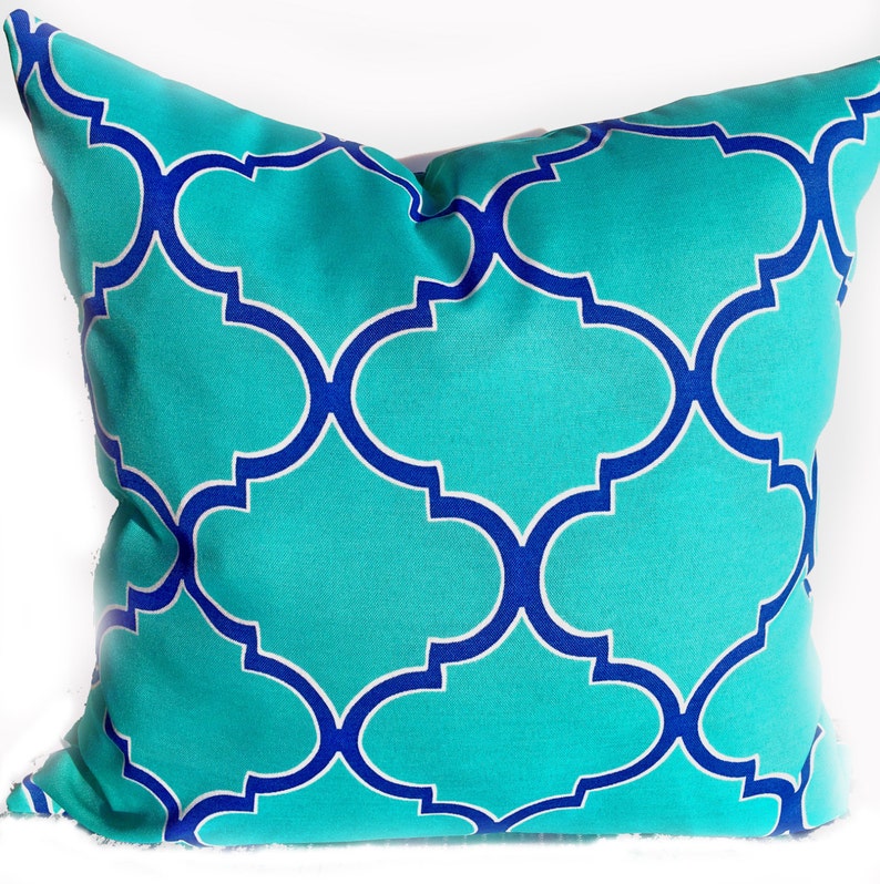 Outdoor Pillows or Indoor Custom Cover size include 16x16, 18x18 Blue Royal Green Grass Aqua Marine Modern Geometric Native Tribal image 5