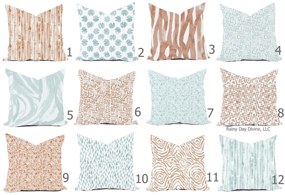 Pillow Cover Custom Throw Accent Decor All Sizes - 16x16, 18x18 Spa Blue Green Water Clay Pottery Terracotta Modern Geo Print