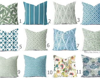 Teal Blue ModernMarbledAbstract Pattern LagoonWhite 14 x 20 Lumbar PillowsCovers OUTDOOR Marble Print Throw Pillow or Cover