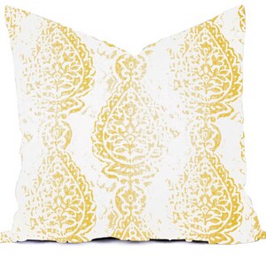 Pillows Cover Custom Butter Yellow Buttercup Grey White Ikat Tribal Modern 16x16, 18x18 image 3