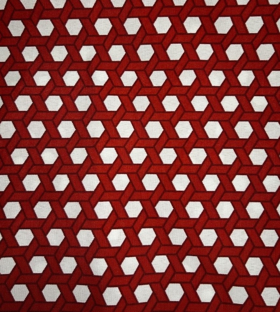 Fabric By the Yard Red Deep Cherry White Ivory Geometric Pattern