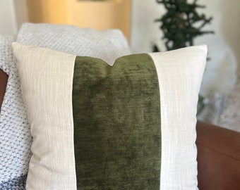 Pillow Cover Accent Throw Pillow - Green Olive Pine Modern stripe  - 22x22