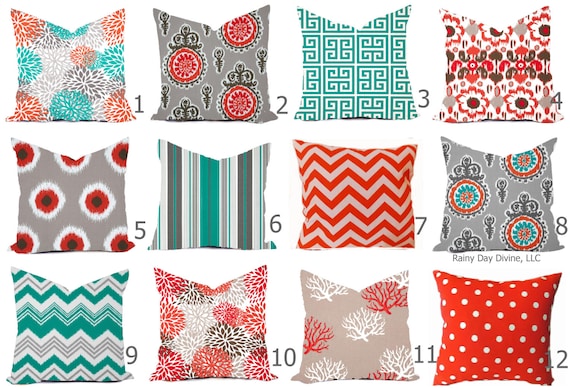 Outdoor Pillows or Indoor Custom Cover -  Ocean Spa Turquoise Salmon Orange White Modern Geometric 18x18, 16x16