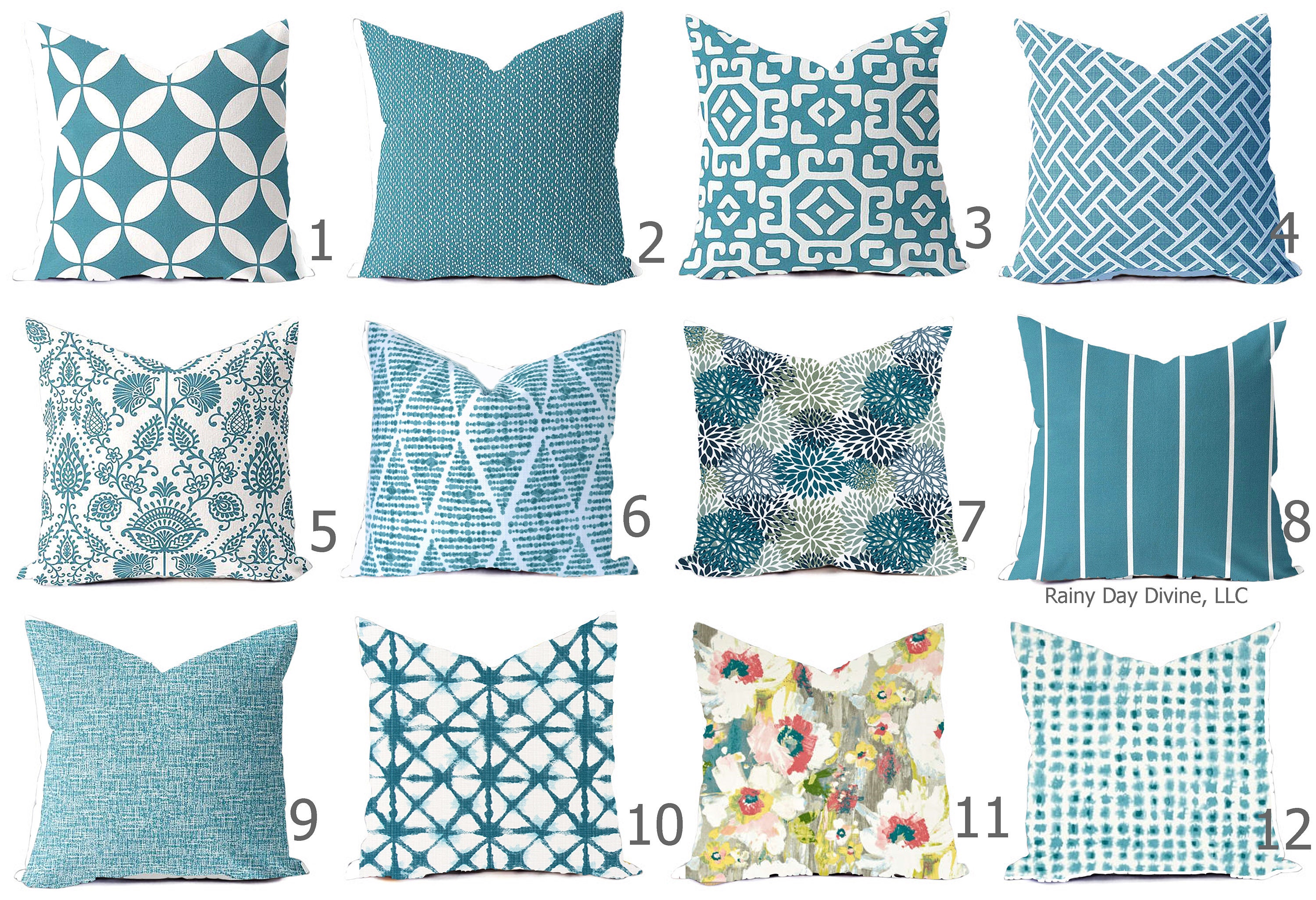 Outdoor Pillows or Indoor Custom Cover Blue Teal Peacock Deep