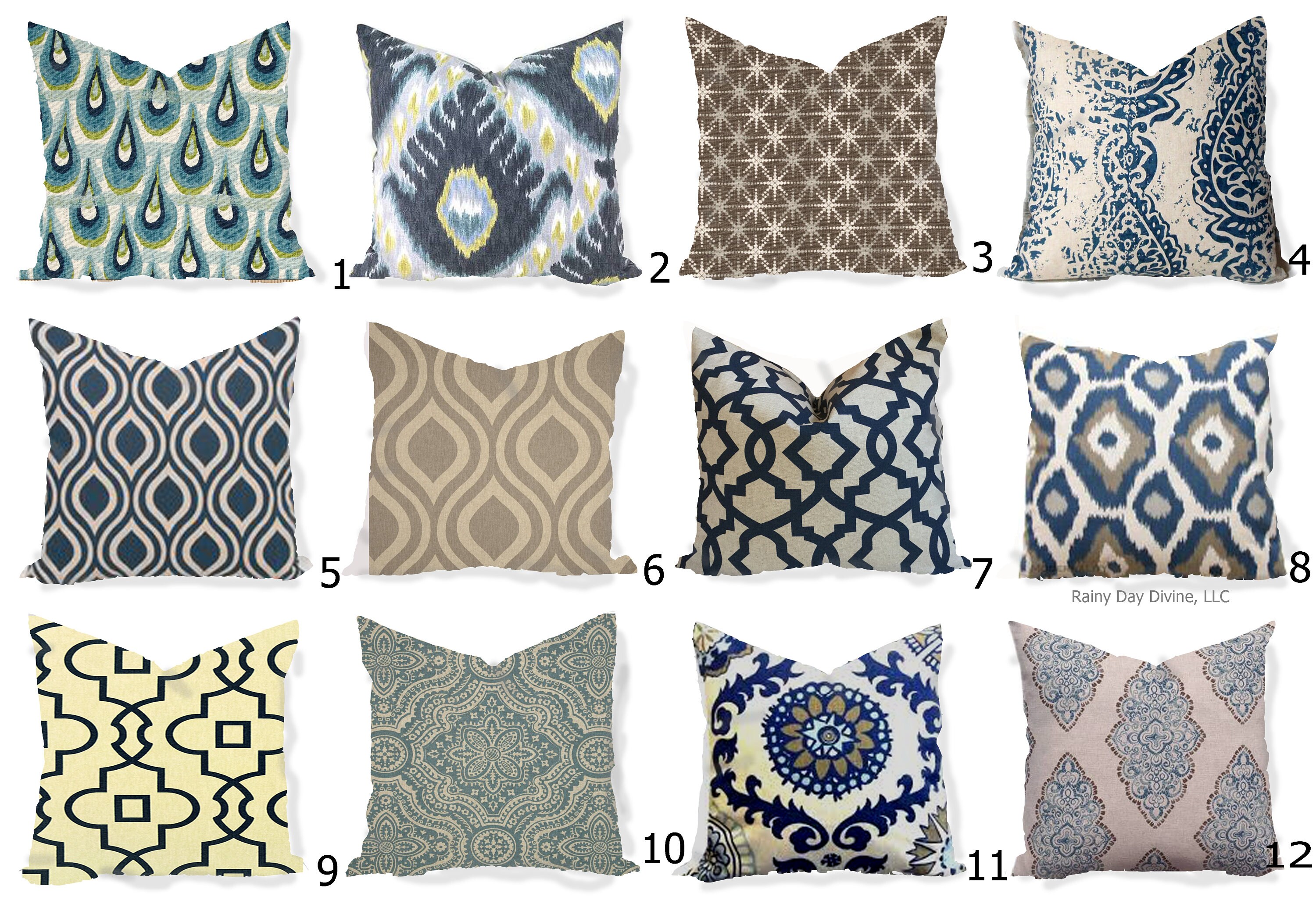 Pillows Covers Navy Indigo Natural Ikat Modern All sizes 16x16