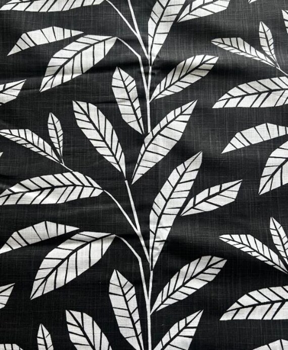 Fabric By the Yard Black White Geometric Leaf Plant Print