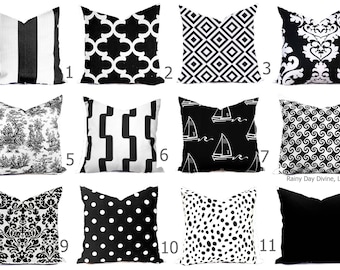 Outdoor Pillows Indoor Custom Cover size include 16x16, 18x18 - Shades of Black and White Modern Geometric Block Print Quatrefoil Tribal