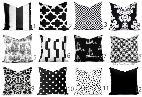 Outdoor Pillows Indoor Custom Cover size include 16x16, 18x18 - Shades of Black and White Modern Geometric Block Print Quatrefoil Tribal