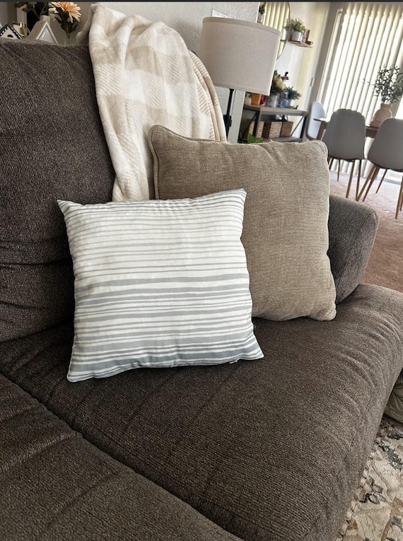 Pillow Cover Cream Beige Blue Slate White Ivory Lined, 14x14 inches Outdoor and Indoor