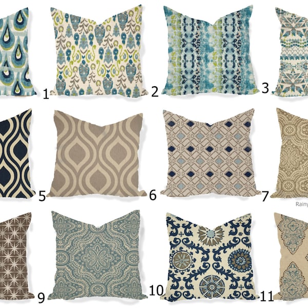Pillows Covers - Navy Indigo Natural Ikat Modern- All sizes 16x16  18x18  Throw Toss Accent Pillow