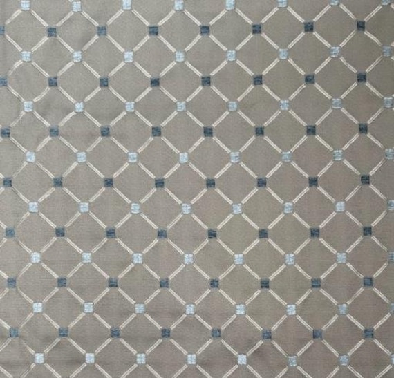 Fabric By the Yard Cream Beige Brown Olive Teal Lattice Print