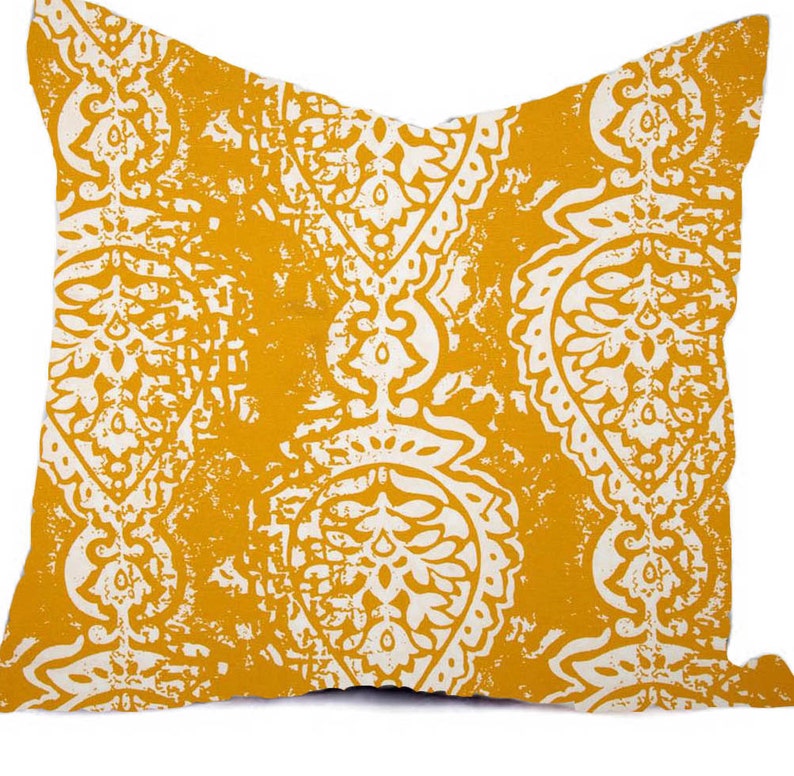 Outdoor Pillow Covers or Indoor Custom Citrus Yellow Mustard White All sizes 16x16 18x18 Sham Toss Throw Accent Modern Geo Ikat Patio image 5