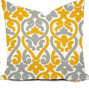 Outdoor Pillow Covers or Indoor Custom Citrus Yellow Mustard White All sizes 16x16 18x18 Sham Toss Throw Accent Modern Geo Ikat Patio image 4