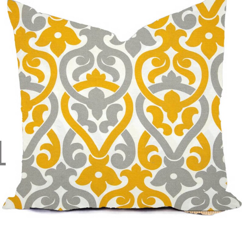 Outdoor Pillow Covers or Indoor Custom Citrus Yellow Mustard White All sizes 16x16 18x18 Sham Toss Throw Accent Modern Geo Ikat Patio image 4