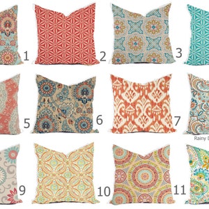 Pillows Covers Outdoor / Indoor Pillow Covers Custom 16x16, 18x18  All sizes - Carribean Blue Aqua Turquoise Coral Peach Terracotta Throw