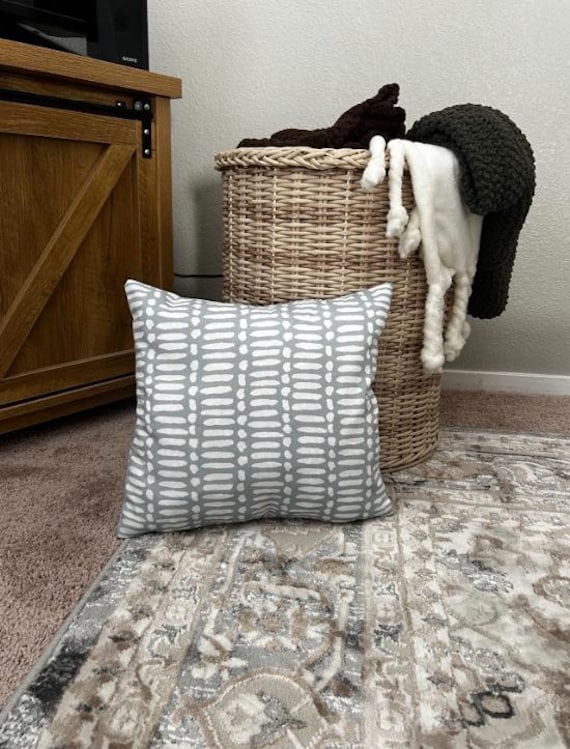 Pillow Cover Grey Gray Slate Soft Blue White Powder Snow Pattern, 14x14 inches, Outdoor and Indoor