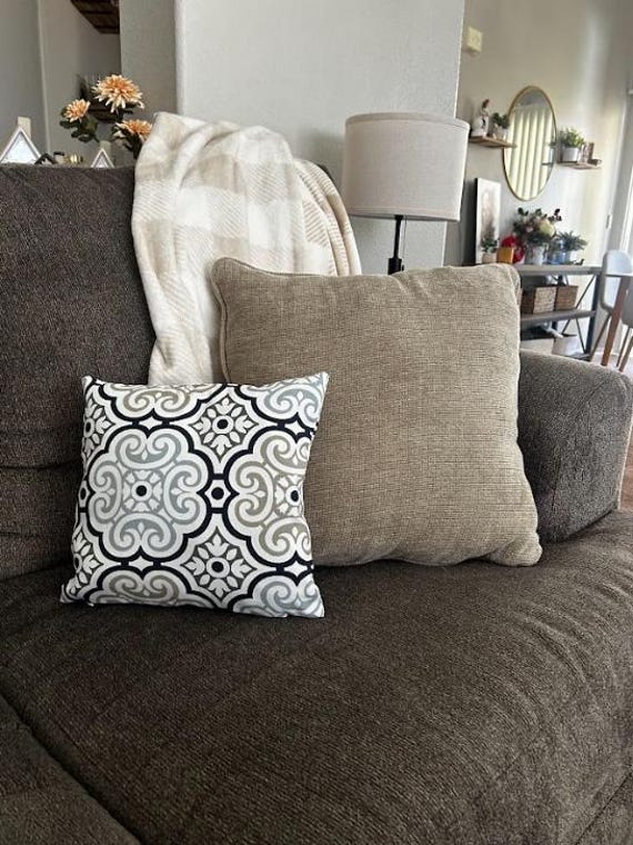 Pillow Cover Blue White Cream Brown Monarch, 12x12 inches, Outdoor and Indoor