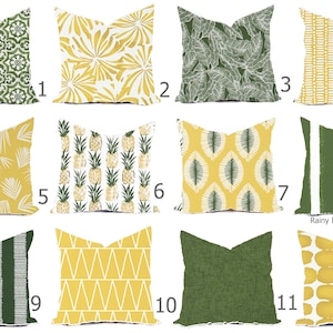 Outdoor Pillows or Indoor Custom Cover - Yellow Spice Tropic Green Designer Modern multiple sizes 18 x 18, 16x16, 20x20