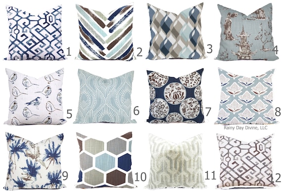 Pillow Custom Cover - Milky Blue Navy Brown White Modern - 16x16, 18x18