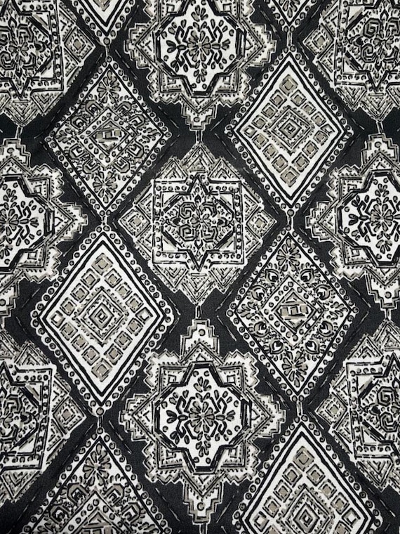 Fabric By the Yard Black Ivory Gold White Milan Aztec Print