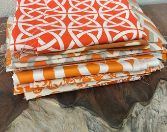 Scrap Fabric Bundle fall autumn orange pumpkin geometric lattice print