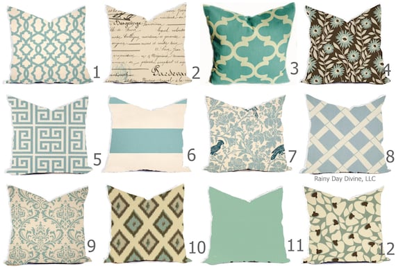 Pillows Covers - Blue Spa Mist  Aqua Turquoise Natural Linen Ikat Modern- All sizes 16x16  18x18  Throw Toss Accent Pillow
