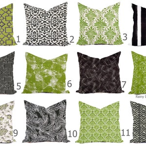 Outdoor Pillows or Indoor Custom Cover Black Gray Taupe Green Kiwi Lime White Contemporary Modern Geometric Coastal 18x18, 16x16 image 1