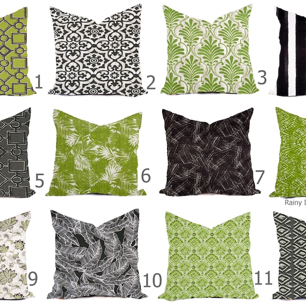 Outdoor Pillows or Indoor  Custom Cover - Black Gray Taupe Green Kiwi Lime White Contemporary Modern Geometric Coastal 18x18, 16x16