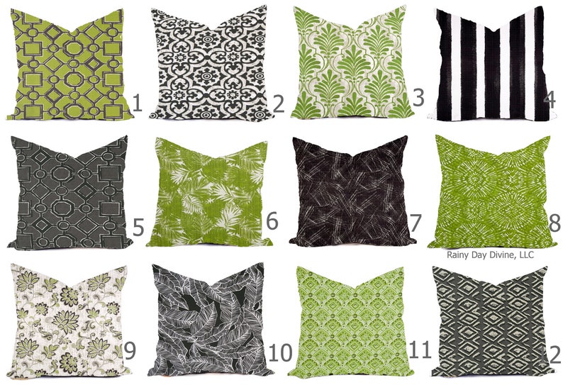 Outdoor Pillows or Indoor Custom Cover Black Gray Taupe Green Kiwi Lime White Contemporary Modern Geometric Coastal 18x18, 16x16 image 1