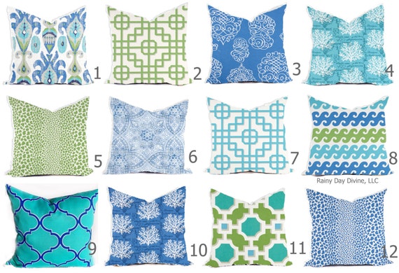 Outdoor Pillows or Indoor Custom Cover size include 16x16, 18x18 - Blue Royal Green Grass Aqua Marine Modern Geometric Native Tribal