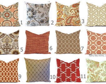 Outdoor Pillows or Indoor Cover Custom sizes include 16x16, 18x18 - Shades of Orange Rust Sienna Sand Brown Tan Khaki  Modern Geometric