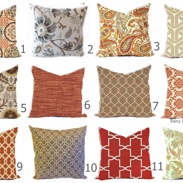 Outdoor Pillows or Indoor Cover Custom sizes include 16x16, 18x18 - Shades of Orange Rust Sienna Sand Brown Tan Khaki  Modern Geometric