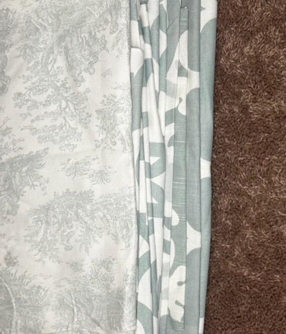 Fabric Scrap Bundle: Blue Teal Aqua Turquoise Slate Grey Gray White Ivory (6 fabrics)