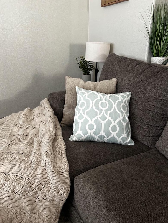 Pillow Cover Blue Light Powder Teal Sky Blue Slate White Ivory, 18x18 inches Outdoor and Indoor