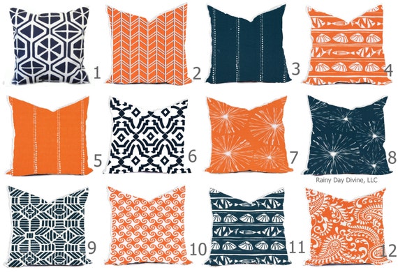 Navy and orange outdoor pillows clearance
