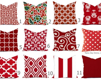 Outdoor Pillows or Indoor Custom Cover -  Red Ruby Rojo White 16x16, 18x18 Modern Geometric Nautical Ocean