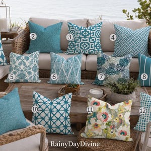 Outdoor Pillows or Indoor Custom Cover - Blue Teal Peacock Deep River Designer Modern multiple sizes 18 x 18, 16x16, 20x20