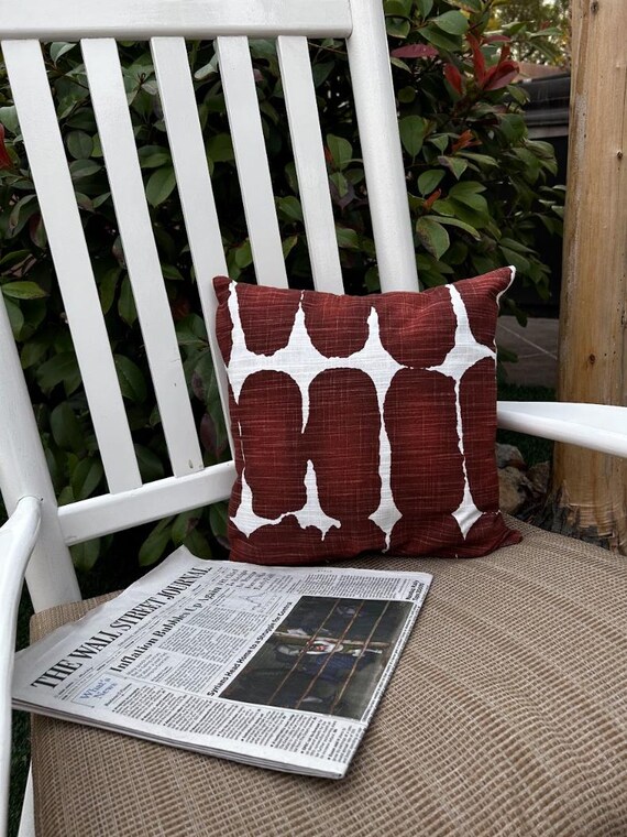 Pillow Cover Sienna Redwood Burnt Orange Brown Syrup Cinnamon on White Ivory Pearl, 14x14inches Outdoor and Indoor