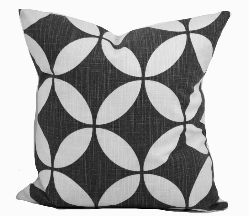 Outdoor Pillows Indoor Custom Cover size include 16x16, 18x18 Shades of Black and White Modern Geometric Block Print Quatrefoil Tribal image 5