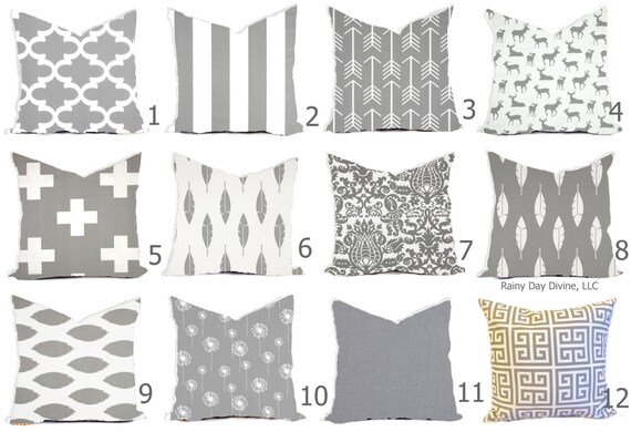 Gray Pillow Covers - Gray and White Throw Pillows - Gray Decorative Pillows - Gray Euro Sham - Gray Couch Accent Pillows