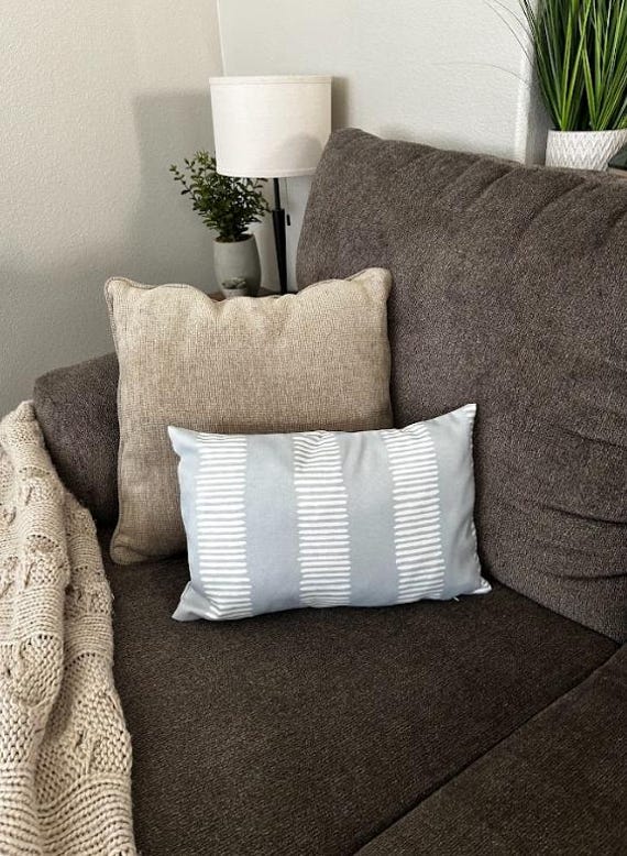 Pillow Cover Soft Baby Blue Slate Sky White Ivory Lined, 12x18 inches, Outdoor and Indoor