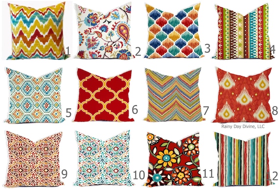 Outdoor Pillows Cover Custom Indoor sizes include 16x16, 18x18 - Shades of Orange Red Blue Aqua Modern World Traveller Fiesta Mexico