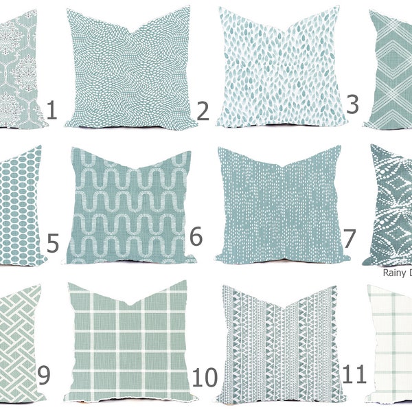 Pillow Cover Throw Accent Pillow - Spa Blue Green Mist Sage Modern Lattice Ikat - 16x16, 18x18