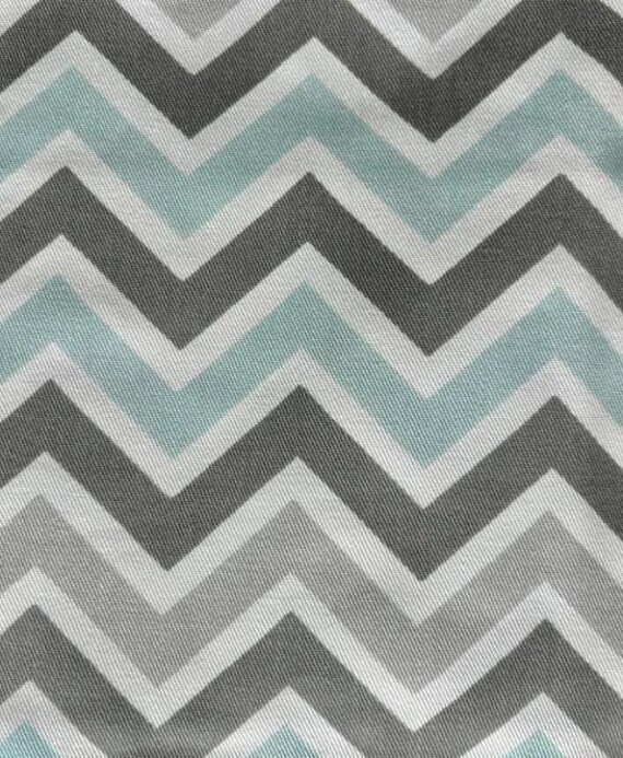Fabric By the Yard Blue Teal Brown White Chevron Print