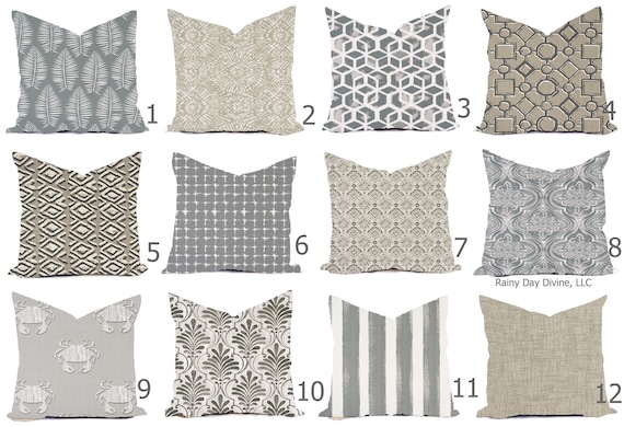 Outdoor Pillows or Indoor  Custom Cover - Gray Sand Tan Beige White Contemporary Modern Geometric Coastal 18x18, 16x16