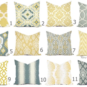 Pillows Cover Custom Butter Yellow Buttercup Grey White Ikat Tribal Modern 16x16, 18x18 image 1