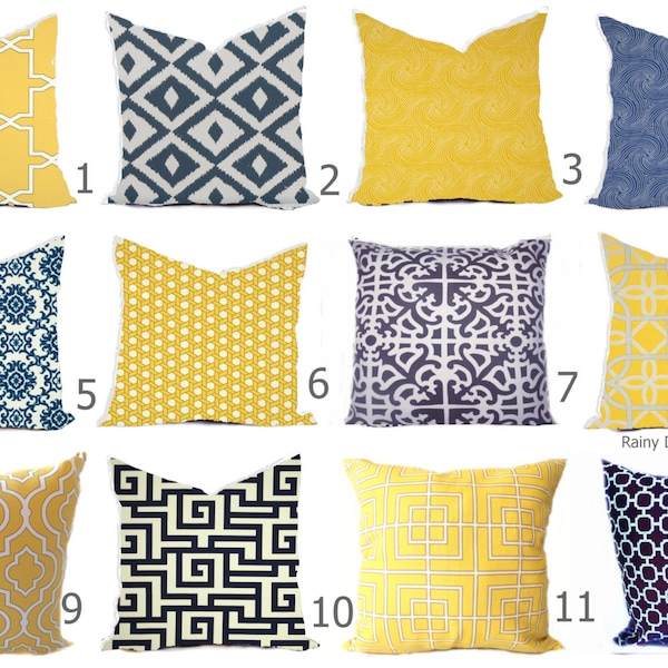 Outdoor Pillows or Indoor Custom Cover - Navy Royal Blue Yellow Gold Sunflower Modern Geometric